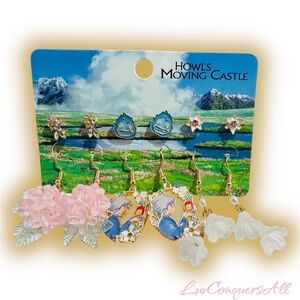 Studio Ghibli Howl's Moving Castle Calcifer Floral Earring Set
